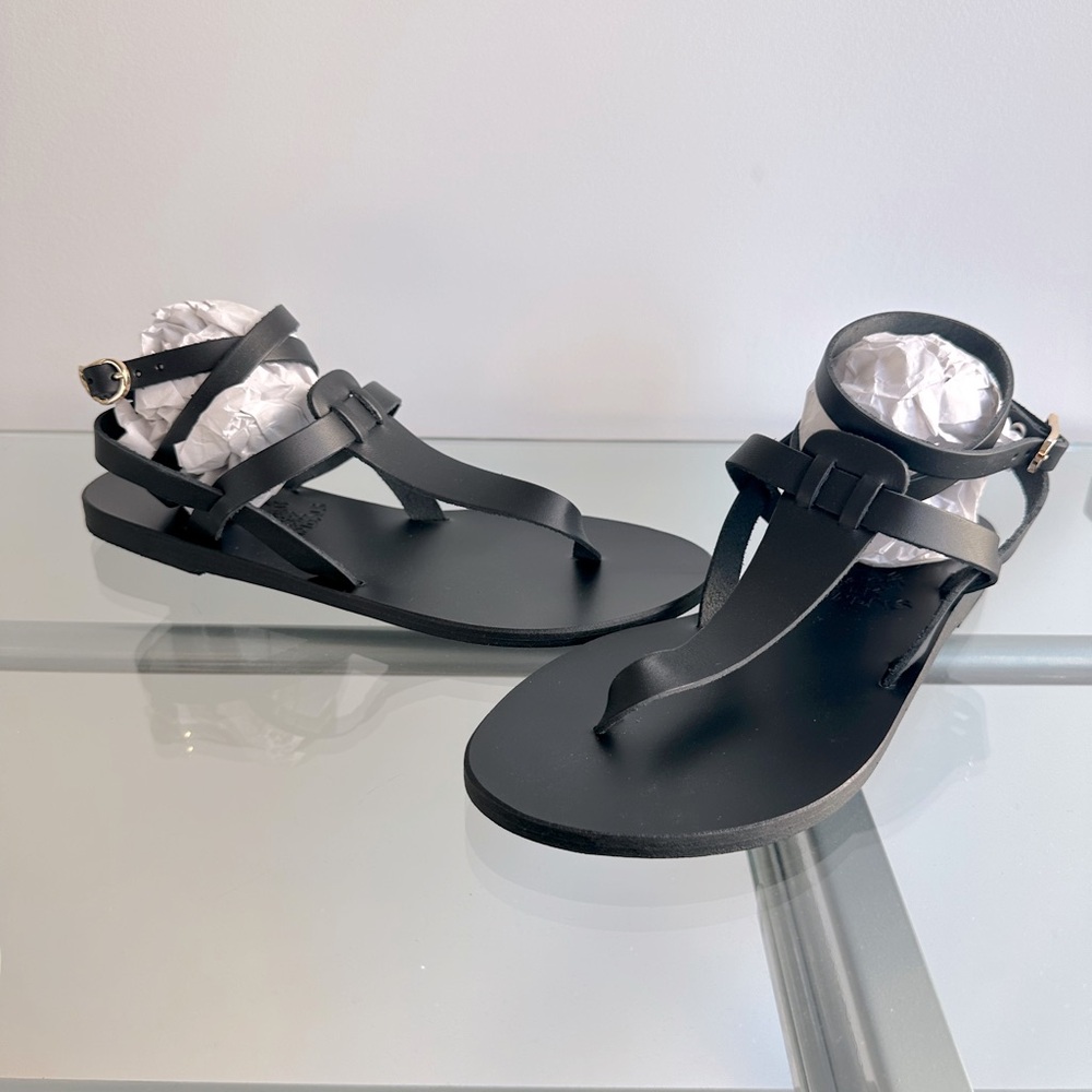 Ancient Greek Sandals Estia Thong - Black, size 7 / 37